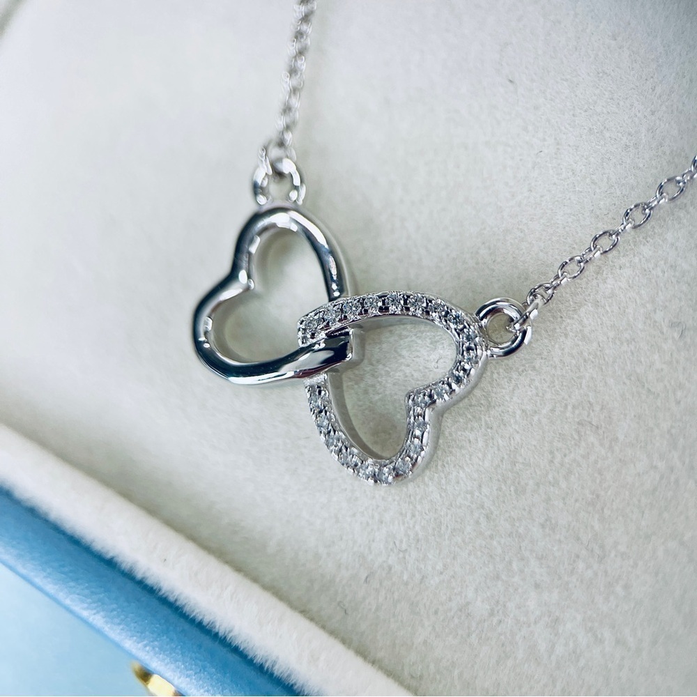 Hugging Heart Diamond Necklace In 18K Gold Plated S925